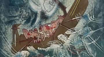 Roberto Matta, Serie Hom'mere II, L’eautre les naufrageants, aguafuerte y aguatinta, 65 x 50 cm.